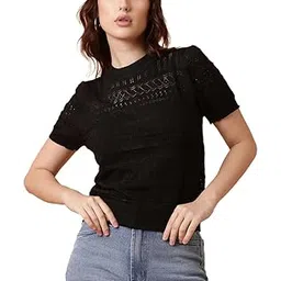 icw Women's Knitted Rib Acrylic Crochet Hollow Out Crop Top T-Shirt for Girls (FIT to XS-S) (Bust Size 28-32 Inch)-picture-38