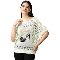 icw Women's Loose Fit Knitted Ranglan Sleeve Crochet Boat Neck Sheer Hollow Out Top T-Shirt Dn38-picture-35