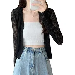 icw Women's Ribbed Knitted V-Neck Cardigan Front-Open Top Long Sleeve Shrug Jacket for Girls-picture-25