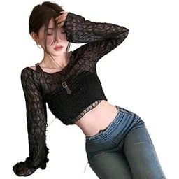 ICW Women's Sheer Mesh Lace Crop Top DN8K12-2-picture-23