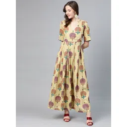 Idalia Women Beige & Pink Printed Angrakha Style Maxi Dress-picture-24