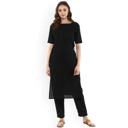 Idalia Women Black Solid Kurta with Trousers-picture-35