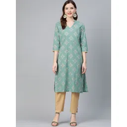 Idalia Women Green & Beige Printed Kurta with Trousers-picture-33