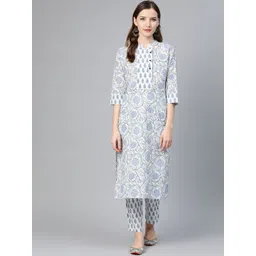 Idalia Women White & Blue Printed Kurta with Trousers-picture-28