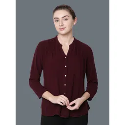 IDENTITI Maroon Mandarin Collar Shirt Style Top-picture-20