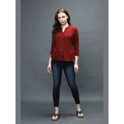 Identiti Maroon Viscose Regular Fit Shirt-picture-21