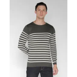 Identiti Olive Slim Fit Striped Pullover-picture-27