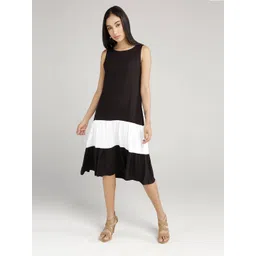 IDK Women Black & White Colourblocked Drop Waist Dress-picture-33