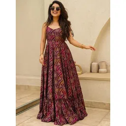 iEthniya Women Ethnic Motifs Printed Pleated Detail Fit and Flare Maxi Dress-picture-11