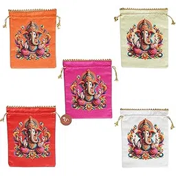 igh Potli Bag for Women Traditional Silk Potli Ganesha Decorative Printed Potli Purse for Return Gift, Indian Designer Batwa Handmade Clutch Handbag 9x8 Inches [10 Pack Multicolour]-picture-12