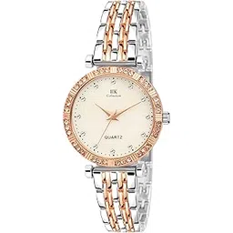iik collection Watches for Women Round Studded Dial |Analogue Quartz Movemnet Ladies Watch|Long Battery Life|Stainless Steel Adjustable Bracelet Chain Strap|Double Lock Clasp Safety Watches for Girls-picture-28