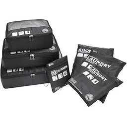 iikiik 7 Sets Packing Cubes for Travel Luggage Organizers Storage Bags Waterproof and Lightweight Suitcase Compression Pouches (Black)-picture-27