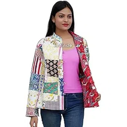 iinfinize Beautiful Stylish Jacket Patchwork Design Women Winter Wear Full Sleeves Blazer Kantha Reversible Quilted Long Coat-picture-51