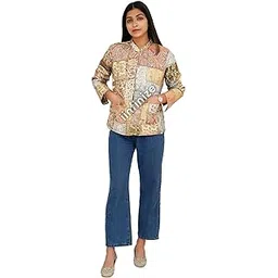 iinfinize Quilted Reversible Blazer Kantha Patchwork Design Coat Full Sleeves Beautiful Floral Print Women Winter Wear Jacket-picture-11