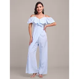iki chic Off-Shoulder Striped Basic Jumpsuit with Ruffles-picture-6