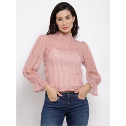 iki chic Pink Sheer Net Regular Top-picture-27