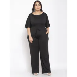 Iki chic Women Black Round Neck Solid Culotte Jumpsuit With Waist Tie-Ups-picture-37