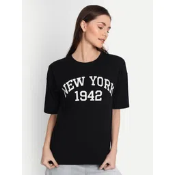 iki chic Women Black Typography Printed Oversized T-shirt-picture-16