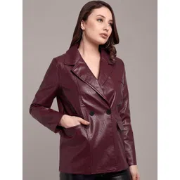 iki chic Women Lapel Collar Solid Casual Leather Jacket-picture-49