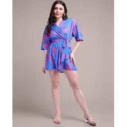 iki chic Women Leaf Print V-Neck Playsuits-picture-24