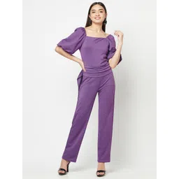 iki chic Women Purple Puff Sleeves Waisted Basic Jumpsuit-picture-12