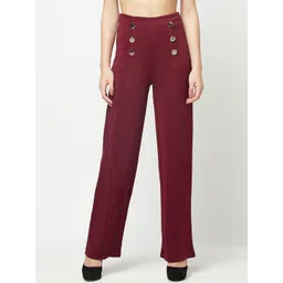 iki chic Women Red Flared High-Rise Parallel Trousers-picture-17