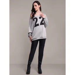 iki chic Women Typography Printed Round Neck Pullover Ribbed Sweatshirt-picture-45