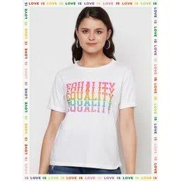 iki chic Women White Typography Printed Cotton T-shirt-picture-14