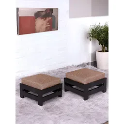 Ikiriya 2-Pcs Beige & Brown Square Wooden Foot Stools with Jute Cushion-picture-17