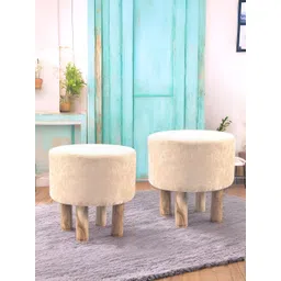 Ikiriya 2-Pcs Beige Printed Wooden Round Ottomans-picture-20