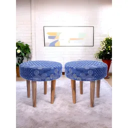 Ikiriya 2-Pcs Blue & Brown PrintedWooden Stools-picture-35