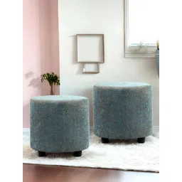 Ikiriya 2-Pcs Blue & Brown Woven Design Round Ottoman-picture-24