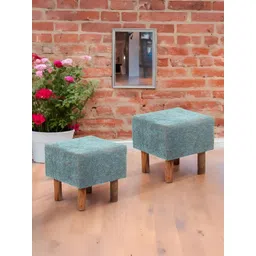 Ikiriya 2-Pcs Blue & Brown Woven Design Square Ottomans-picture-22