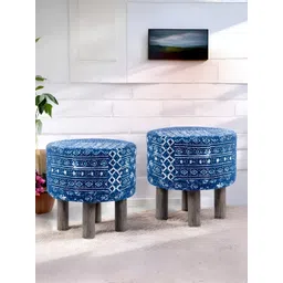Ikiriya 2-Pcs Blue & White Embroidered Round Ottoman-picture-26