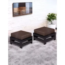 Ikiriya 2-Pcs Brown Square Wooden Foot Stools with Jute Cushion-picture-21