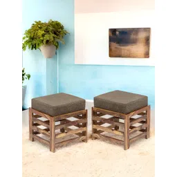 Ikiriya 2-Pcs Brown Square Wooden Stool with Jute Cushion-picture-20