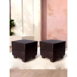 Ikiriya 2-Pcs Brown Textured Wooden Square Ottomans-picture-23
