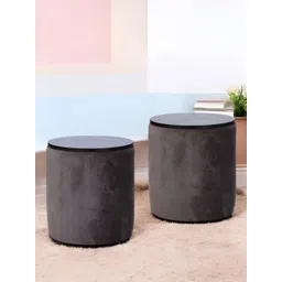 Ikiriya 2-Pcs Brown Velvet Round Ottomans-picture-27