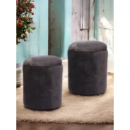 Ikiriya 2-Pcs Brown Velvet Round Ottomans-picture-32