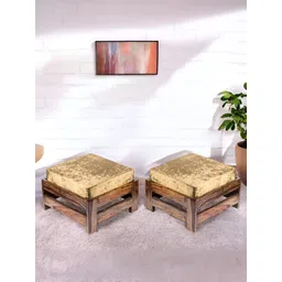 Ikiriya 2-Pcs Green & Brown Wooden Foot Stool with Sparkle Velvet Cushion-picture-16