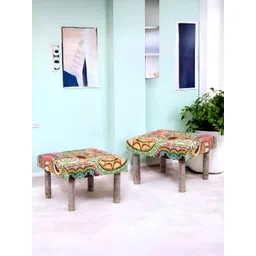 Ikiriya 2-Pcs Green & Red Embroidered Square Ottoman-picture-41