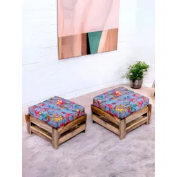 Ikiriya 2-Pcs Grey & Brown PrintedWooden Stools-picture-17