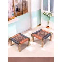 Ikiriya 2-Pcs Grey & Brown Wooden Square Stools-picture-22