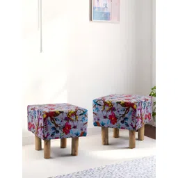 Ikiriya 2-Pcs Grey & Pink Printed Wooden Square Ottomans-picture-14