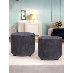 Ikiriya 2-Pcs Grey Wooden Round Ottomans image 1