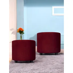 Ikiriya 2-Pcs Maroon Wooden Round Ottomans-picture-28