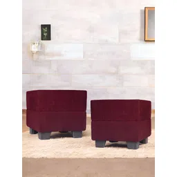 Ikiriya 2-Pcs Maroon Wooden Square Ottomans-picture-13