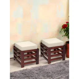 Ikiriya 2-Pcs Off White & Brown Square Wooden Stool with Jute Cushion-picture-34