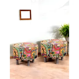 Ikiriya 2-Pcs Yellow & Brown Embroidered Round Ottoman-picture-21