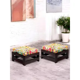 Ikiriya 2-Pcs Yellow & Brown PrintedWooden Stools-picture-33